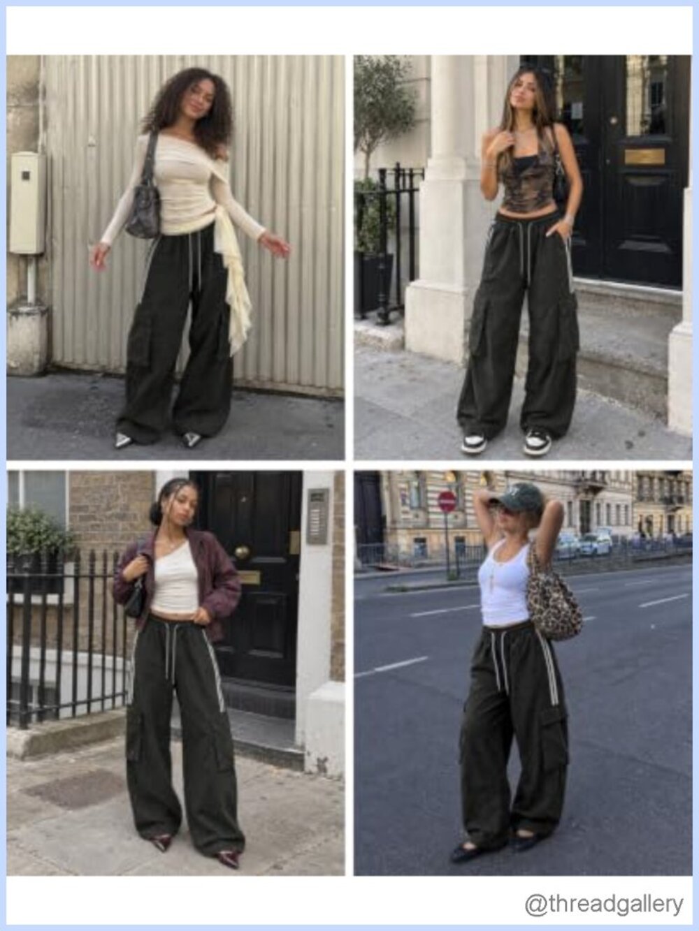 Womens Baggy Cargo Pants Wide Leg Drawstring Y2K Streetwear Trousers - Picture 5 of 6
